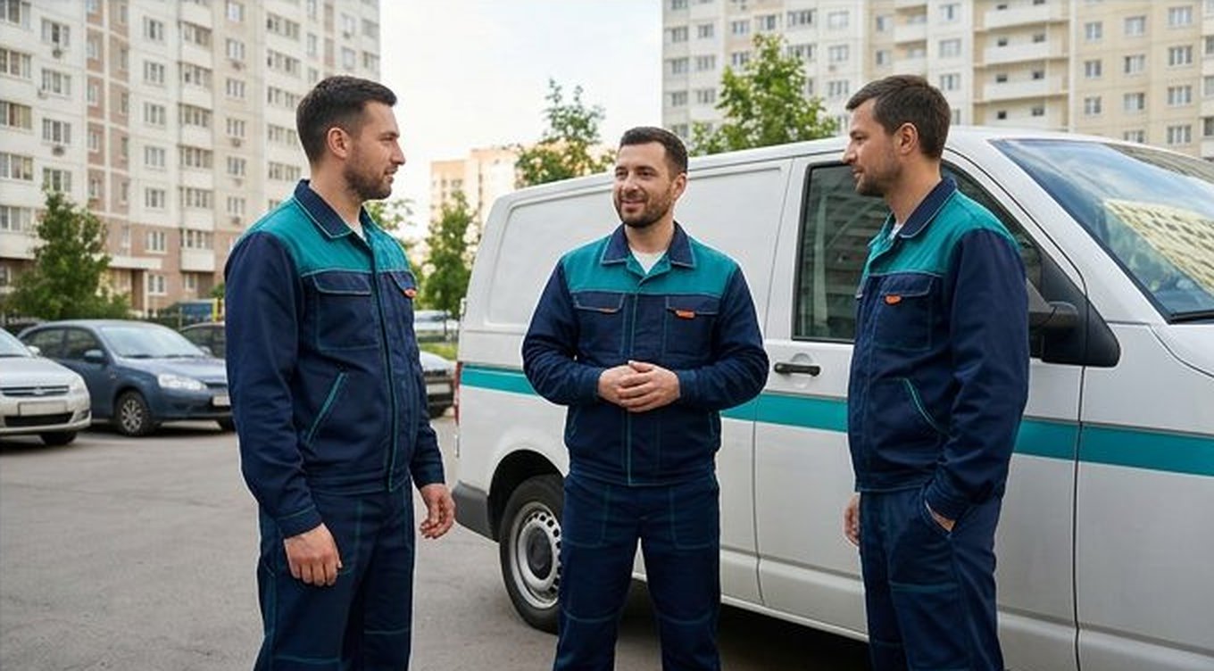 Команда мастеров у фургона